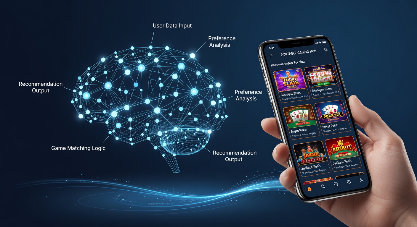 Mobile device displaying curated casino game recommendations generated by algorithms