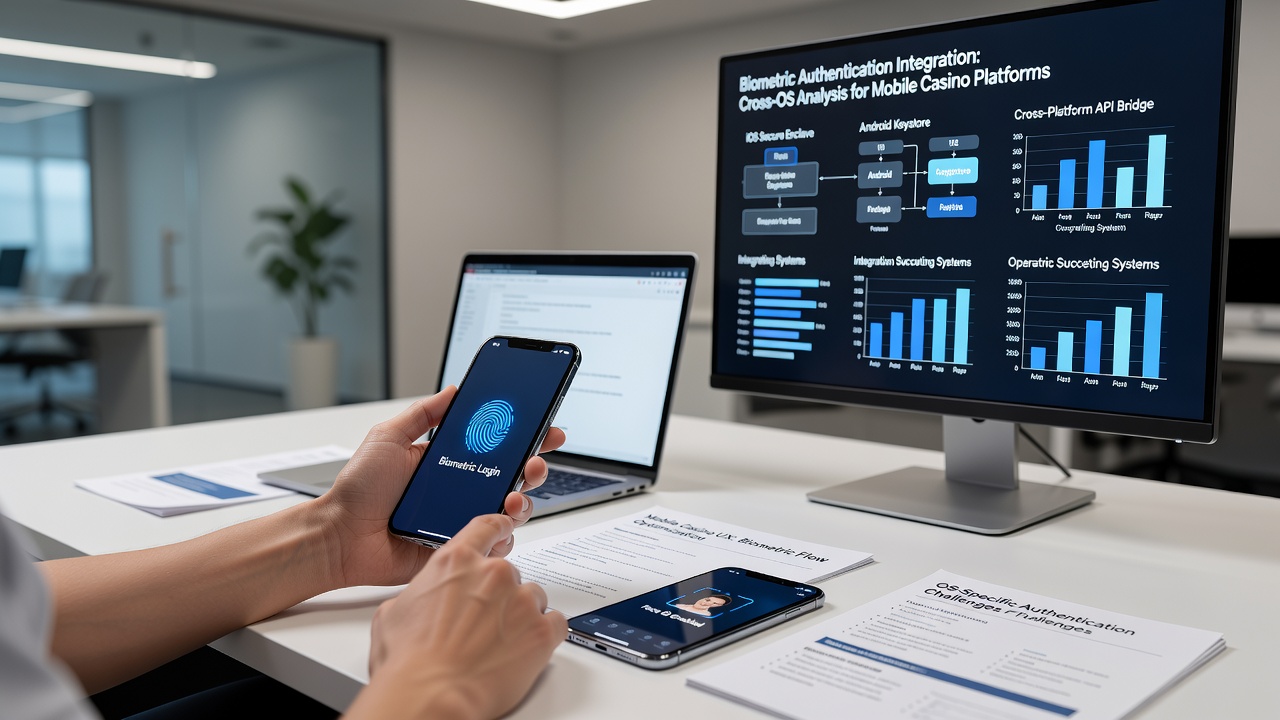 Close-up of Android and iOS devices side by side displaying biometric authentication screens for casino apps