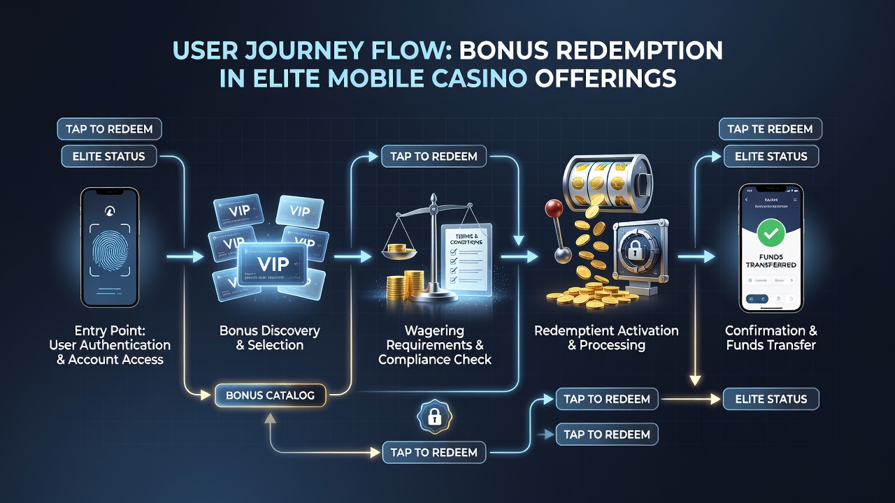 Flowchart showing detailed steps in bonus redemption processes for elite Android and iOS casino offerings