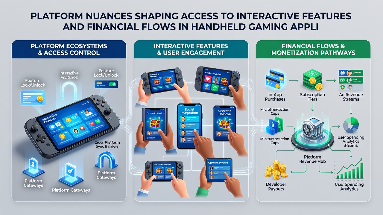 Diagram showing financial transaction flows within mobile gaming applications on different platforms