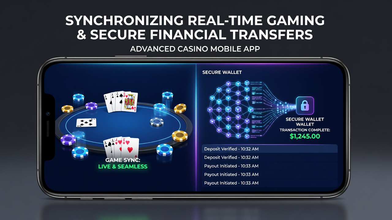 Secure transaction flow diagram showing encrypted data exchange between casino game server and banking processor