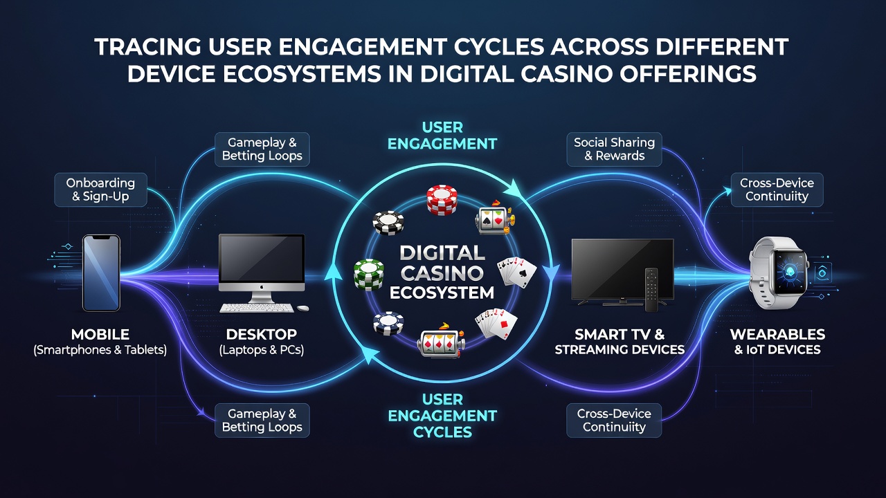 Chart illustrating engagement duration and frequency across smartphone, tablet, and desktop casino access points